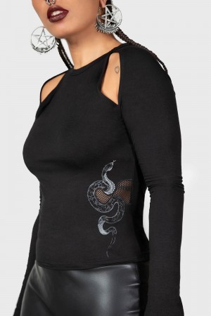 Killstar Femme Fangs Top Negros | 73841-LUXM