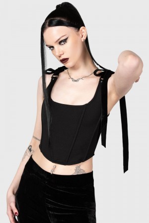 Killstar Flora Corset Top Negros | 36415-DXFK