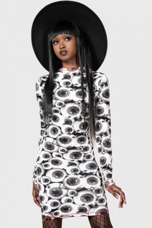 Killstar Four Flies Vestido Negros Blancos | 67214-SNEA