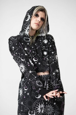 Killstar Galaxy Cropped Hoodie Negros | 45870-WYGK