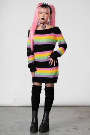 Killstar Good Vibes Knit Sueter Vestido Rainbow | 17962-LKWQ