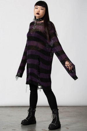 Killstar Graph Knit Sueter Morados | 62871-CHZX