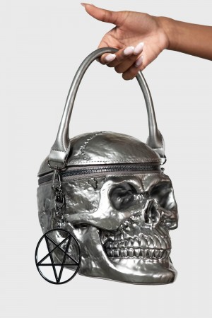Killstar Grave Digger Skull Handbag [GUNMETAL] Grises | 97425-EHMU
