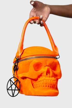 Killstar Grave Digger Skull Handbag [ORANGE VELVET] Naranjas | 38746-QWDR