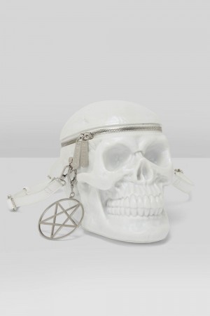 Killstar Grave Digger Skull Handbag [PEARL] Blancos | 65014-AFTG