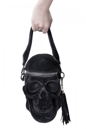 Killstar Grave Digger Skull Handbag [VELVET] Negros | 65491-QDXM