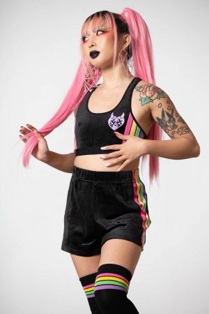 Killstar Groovy Velour Shorts Negros | 90532-LONV