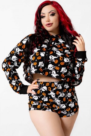 Killstar Haunted Pumpkin Cropped Hoodie Negros | 67520-YFAK