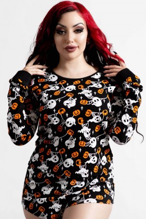 Killstar Haunted Pumpkin Long Sleeve Top Negros | 29506-UCFL