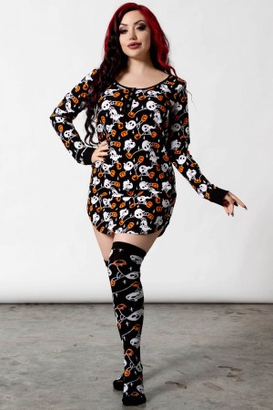 Killstar Haunted Pumpkin Lounge Vestido Negros | 27650-BITH