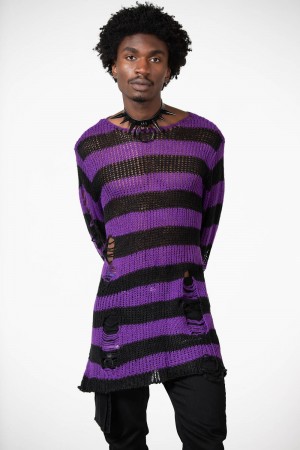 Killstar Hazed Out Knit Sueter Morados | 09357-NEJM