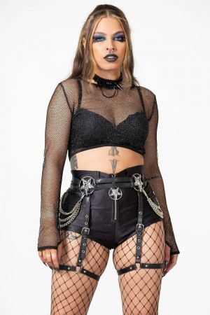 Killstar Hellia Fishnet Top Negros | 18743-HEPG
