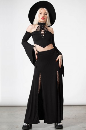 Killstar Hellverina Split Maxi Skirt Negros | 32657-XQBG
