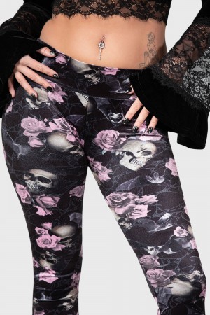 Killstar Hematite Leggings [BLACK/PINK] Rosas | 02591-ZUAX