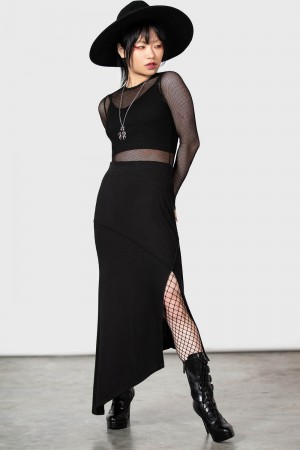Killstar Ilayda Midi Skirt Negros | 06258-SPVC