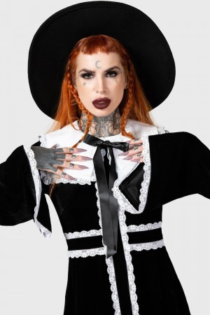 Killstar Infinity Coven Long Sleeve Vestido Negros | 97430-UDXE