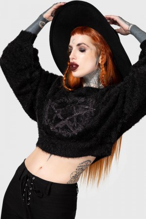Killstar Invierno Spirit Knit Sueter Negros | 50461-VRMF