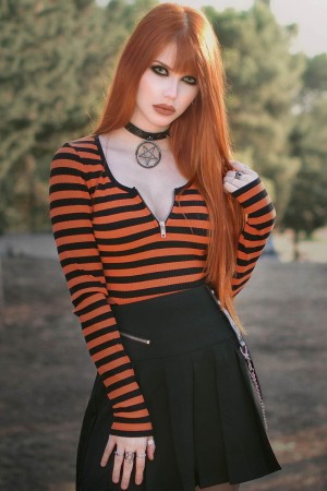 Killstar Izora Acanalado Top [PUMPKIN] Naranjas | 01698-WALT
