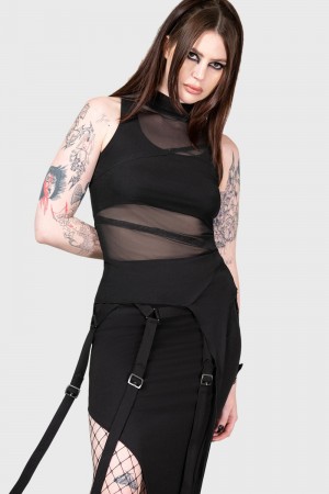Killstar Johana High Neck Top Negros | 18624-OGJK
