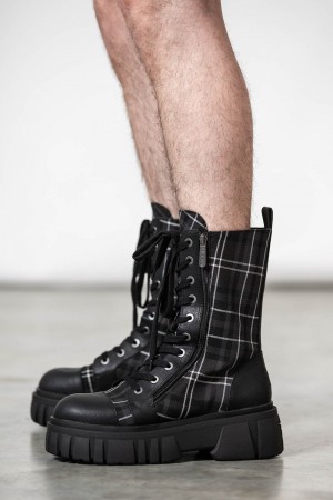 Killstar Kick The bucket Boots [ASH TARTAN] Grises | 51432-YVAX
