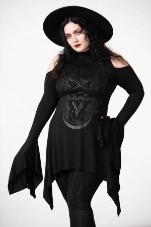 Killstar Kiss 'N' Spell Long Sleeve Top Negros | 63917-EDZT