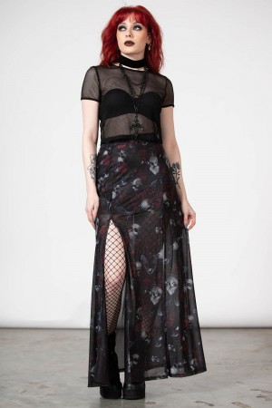 Killstar Kleadora Mesh Maxi Skirt Negros | 78293-LIYN