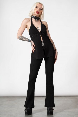 Killstar Krypteria Zip Bell Bottoms Negros | 21607-MKPR