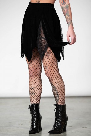 Killstar Lester Velvet Mini Skirt [B] Negros | 69738-XYEF