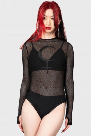Killstar Lilith's Moon Bodysuit Negros | 91805-PHJC