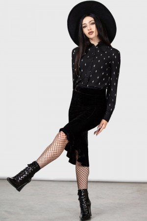 Killstar Little Storm Cloud Midi Skirt Negros | 60534-FZSV