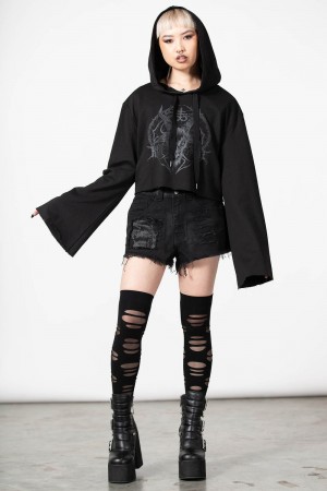 Killstar Lost It Cropped Hoodie Negros | 71520-IOBM