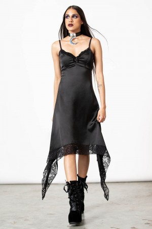 Killstar Loya Satin Maxi Vestido Negros | 75690-YSGK