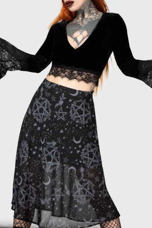 Killstar Luella Bias Midi Skirt Negros | 68437-KHMT