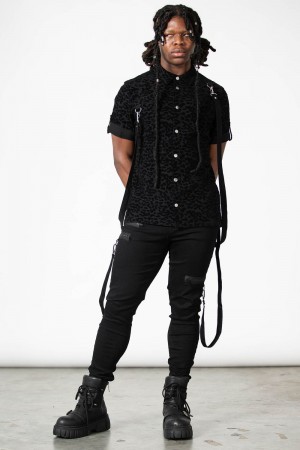 Killstar Mad Paw Leopard Print Shirt Negros | 78390-JLDG