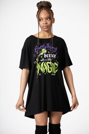 Killstar Magic Rest T-Shirt Vestido Negros | 92580-YSHL
