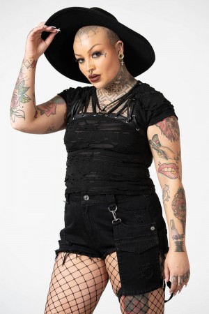 Killstar Malicia Encaje-Up Top Negros | 04129-XYKA