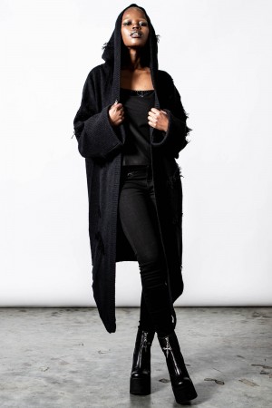Killstar Midnight Long Cardigan Negros | 70583-CUMT