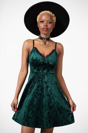 Killstar Mistress Of Mayhem Skater Vestido [EMERALD] Verdes | 01673-VLAI
