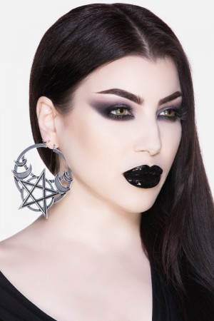 Killstar Moonlit Hoop Earrings [S] Plateados | 94526-FLVW