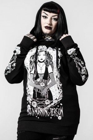 Killstar Morning Longline Hoodie Negros | 80952-ZBDW