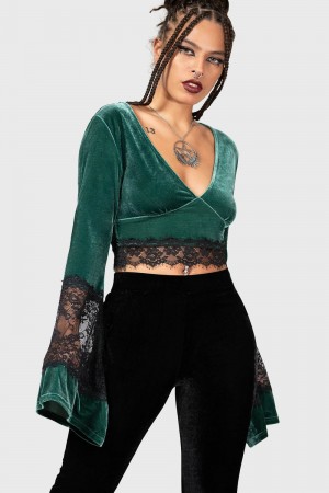 Killstar Naomi Long Sleeve Top [GREEN] Verdes | 10526-OVFR