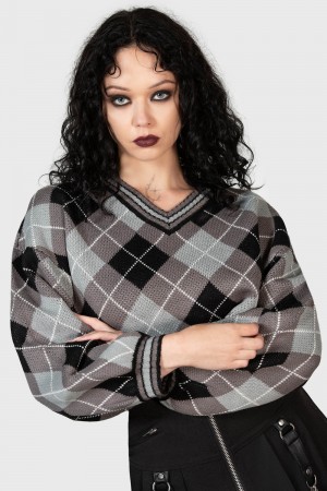 Killstar Nasiv Argyle Knit Top Grises | 03249-DBKL