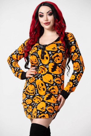 Killstar Night Harvest Henley Vestido Negros | 85704-DOMS
