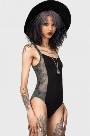 Killstar Night Lichen Bodysuit Negros | 35972-CALO