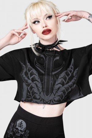 Killstar Night Roller Crop Top Negros | 64095-PYFH