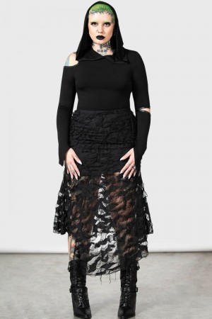Killstar Nightdew Midi Skirt Negros | 51038-ZKVP