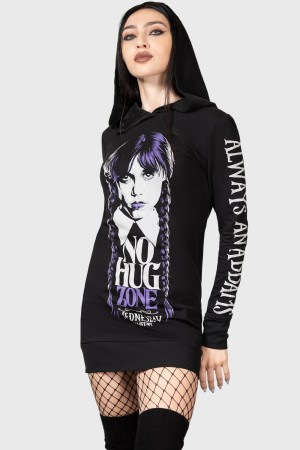 Killstar No-Hug Zone Longline Hoodie Negros | 34926-LDAU