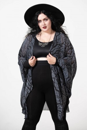 Killstar Obscurum Chiffon Cardigan Negros | 72895-PSMW