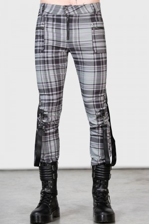 Killstar Office Riot Tiras Trousers [GREY TARTAN] Grises | 41923-WQIV