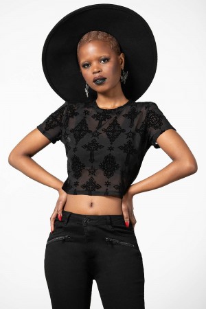 Killstar Petra Mesh Crop Top Negros | 50761-OFPS